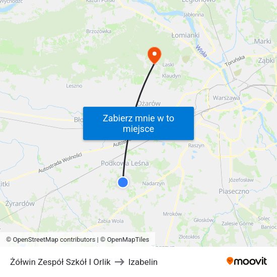 Żółwin Zespół Szkół I Orlik to Izabelin map