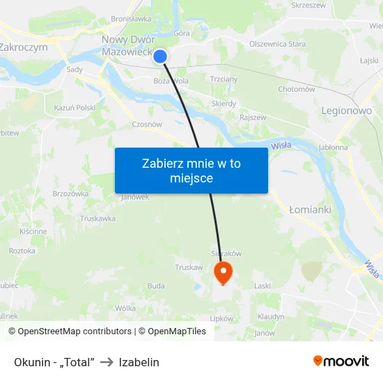 Okunin - „Total” to Izabelin map