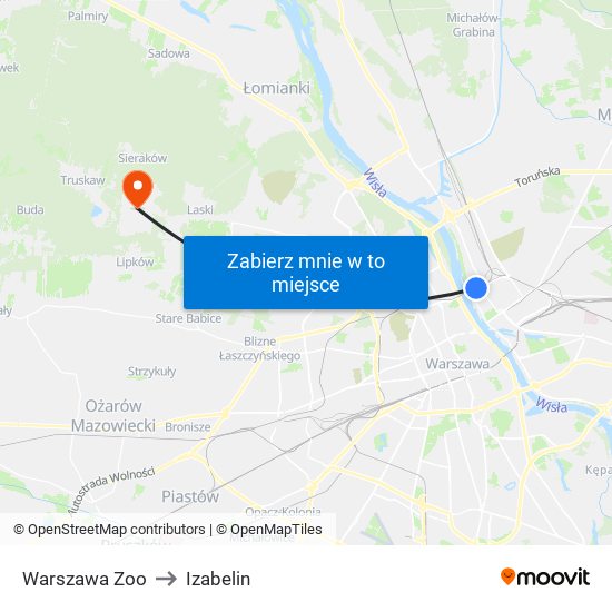 Warszawa Zoo to Izabelin map