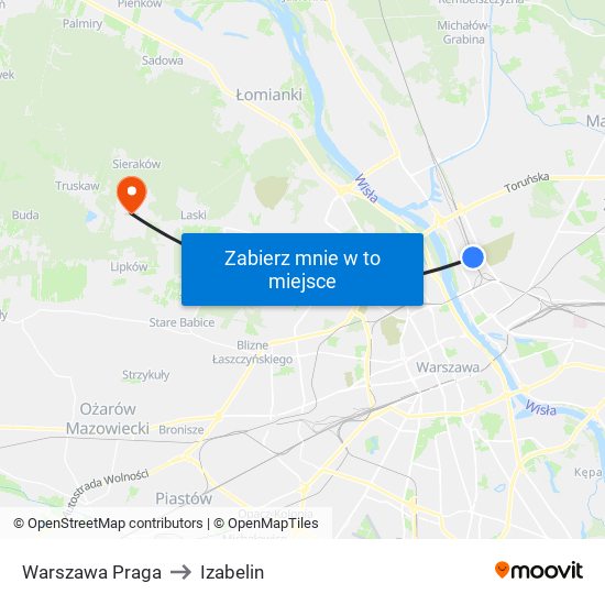 Warszawa Praga to Izabelin map