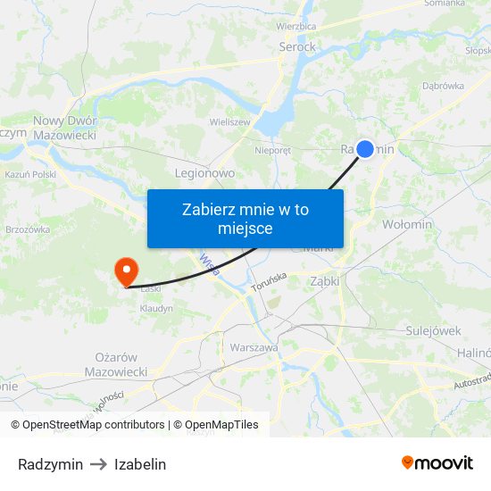 Radzymin to Izabelin map