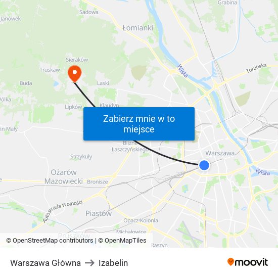 Warszawa Główna to Izabelin map