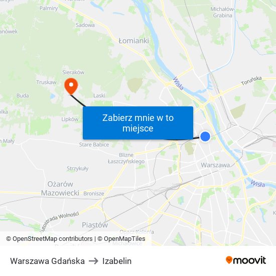 Warszawa Gdańska to Izabelin map