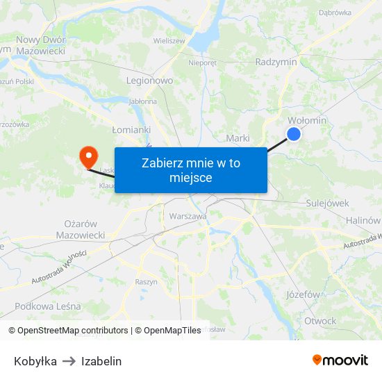 Kobyłka to Izabelin map