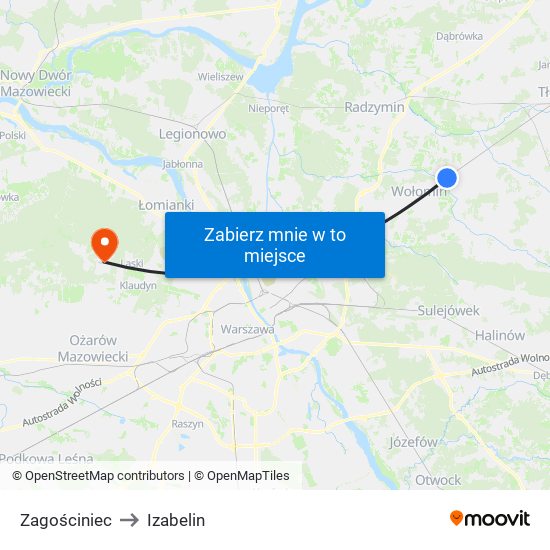 Zagościniec to Izabelin map