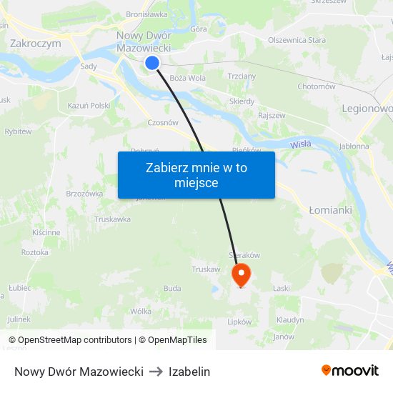 Nowy Dwór Mazowiecki to Izabelin map