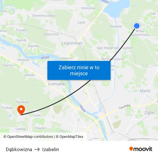 Dąbkowizna to Izabelin map