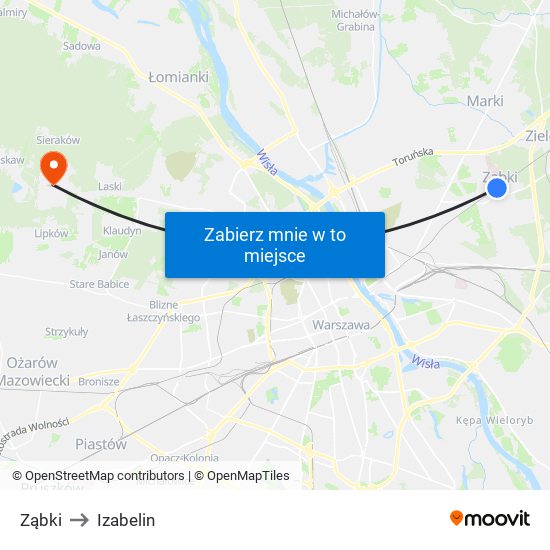 Ząbki to Izabelin map