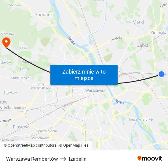 Warszawa Rembertów to Izabelin map