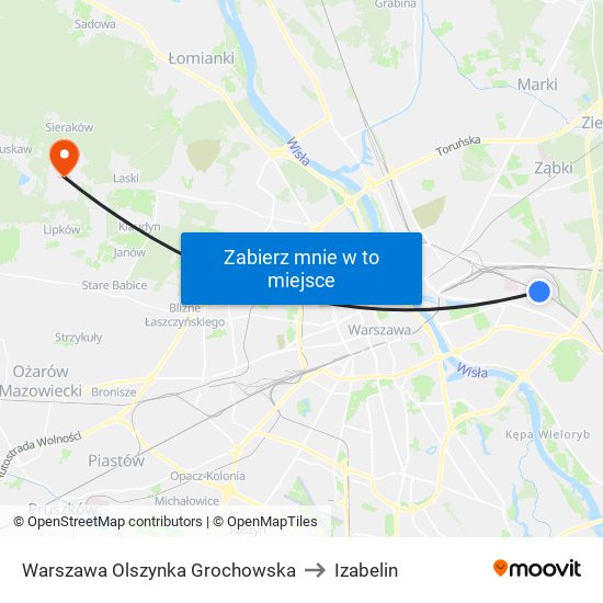 Warszawa Olszynka Grochowska to Izabelin map