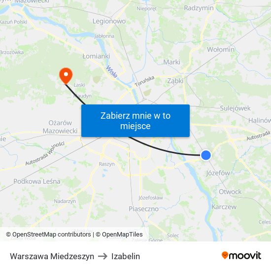 Warszawa Miedzeszyn to Izabelin map