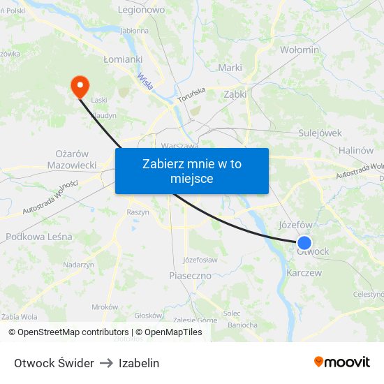 Otwock Świder to Izabelin map