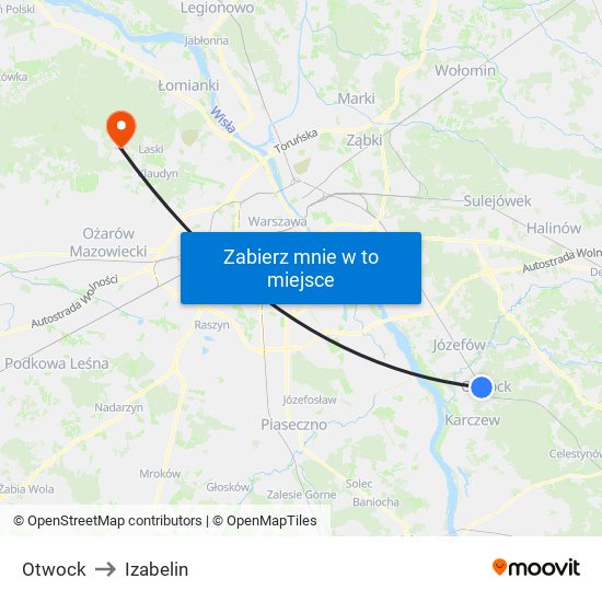 Otwock to Izabelin map