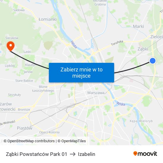 Ząbki Powstańców Park 01 to Izabelin map