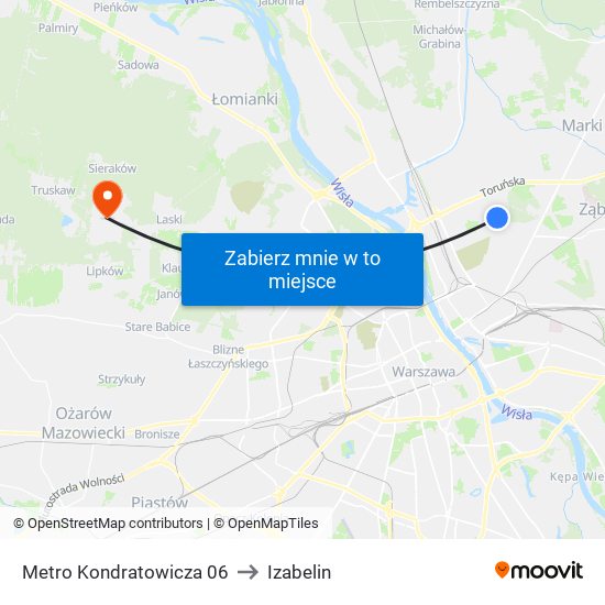 Metro Kondratowicza 06 to Izabelin map