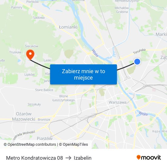 Metro Kondratowicza 08 to Izabelin map