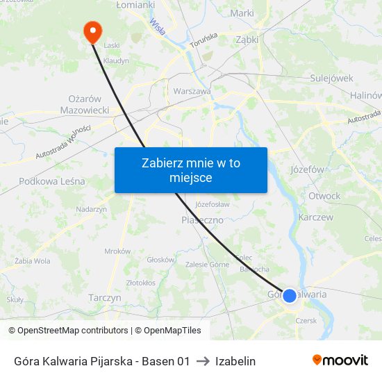 Góra Kalwaria Pijarska-Basen to Izabelin map