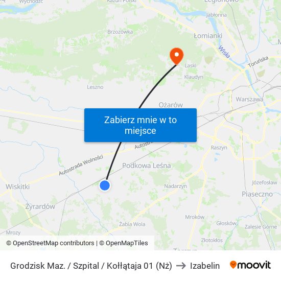 Grodzisk Maz. / Szpital / Kołłątaja (Nż) to Izabelin map