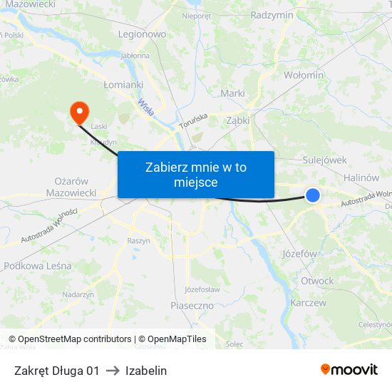 Zakręt Długa 01 to Izabelin map