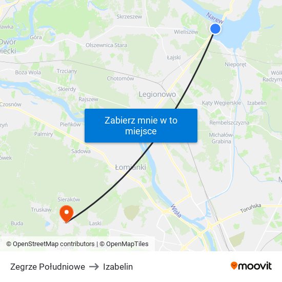 Zegrze Południowe to Izabelin map