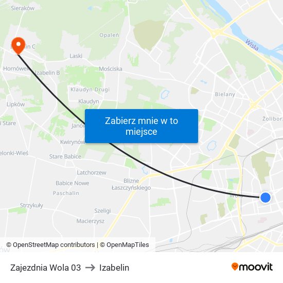 Zajezdnia Wola to Izabelin map