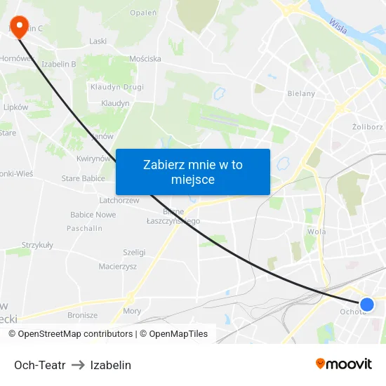 Och-Teatr to Izabelin map