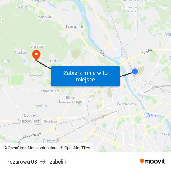 Pożarowa to Izabelin map