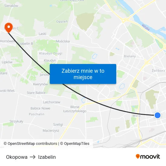 Okopowa to Izabelin map