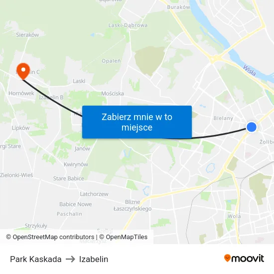 Park Kaskada to Izabelin map
