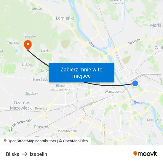 Bliska to Izabelin map