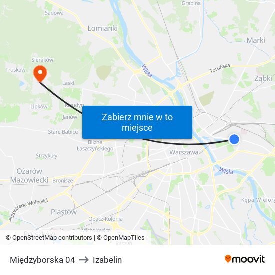 Międzyborska 04 to Izabelin map