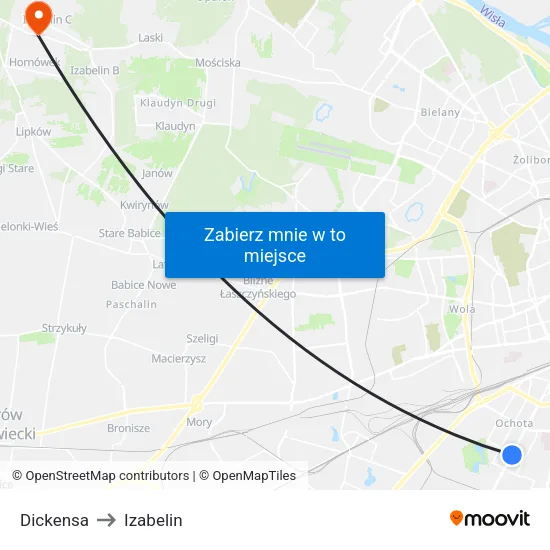 Dickensa to Izabelin map