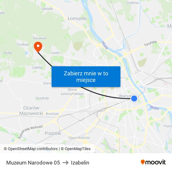 Muzeum Narodowe to Izabelin map