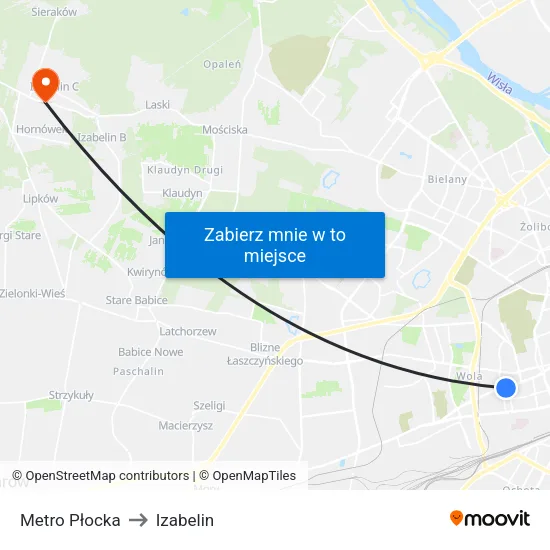 Metro Płocka to Izabelin map