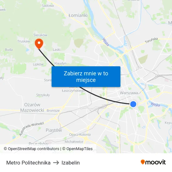 Metro Politechnika to Izabelin map