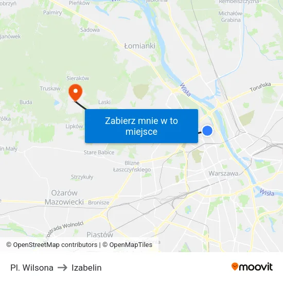 Pl. Wilsona to Izabelin map