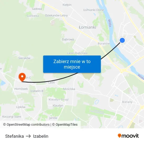Stefanika to Izabelin map