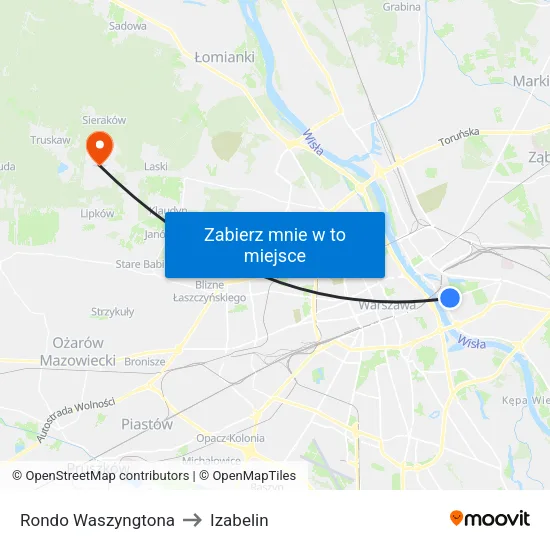 Rondo Waszyngtona to Izabelin map
