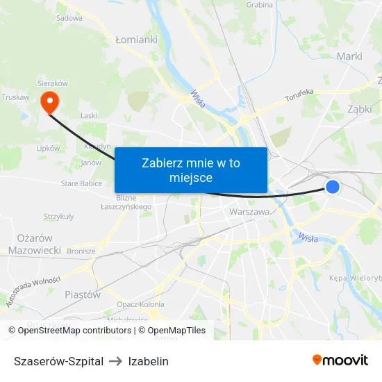 Szaserów - Szpital to Izabelin map