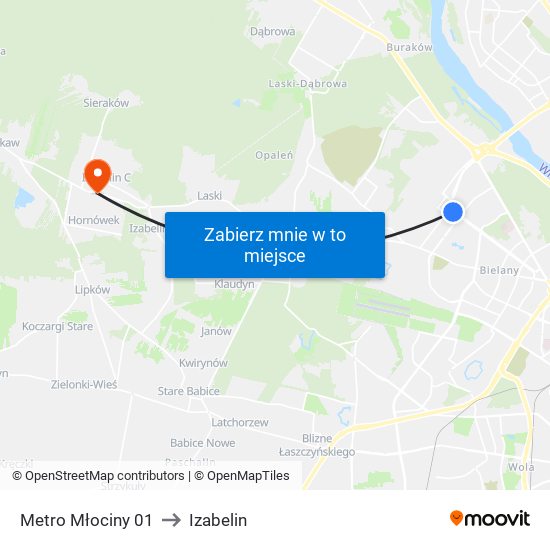 Metro Młociny 01 to Izabelin map