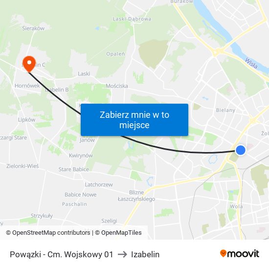 Powązki - Cm. Wojskowy 01 to Izabelin map