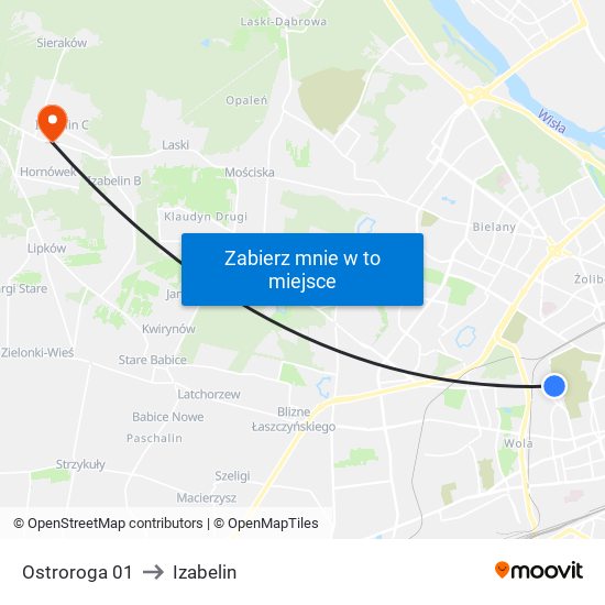 Ostroroga 01 to Izabelin map