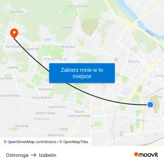 Ostroroga to Izabelin map