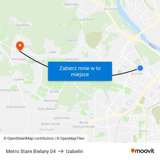 Metro Stare Bielany 04 to Izabelin map