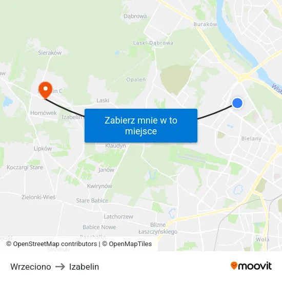 Wrzeciono to Izabelin map