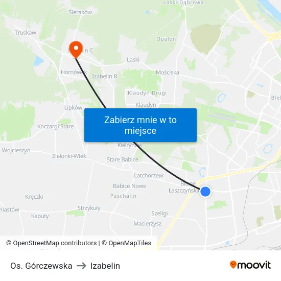 Os. Górczewska to Izabelin map