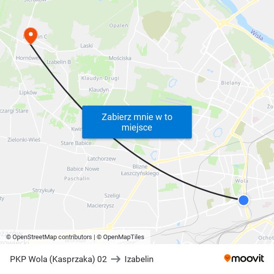 PKP Wola (Kasprzaka) to Izabelin map