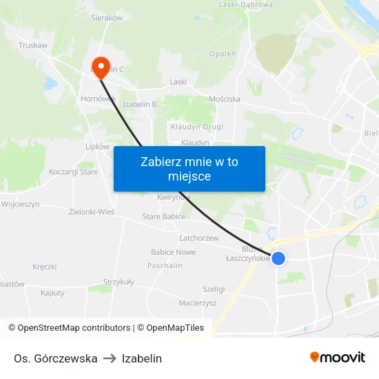 Os. Górczewska to Izabelin map