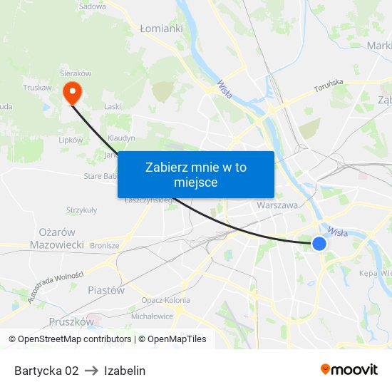 Bartycka to Izabelin map