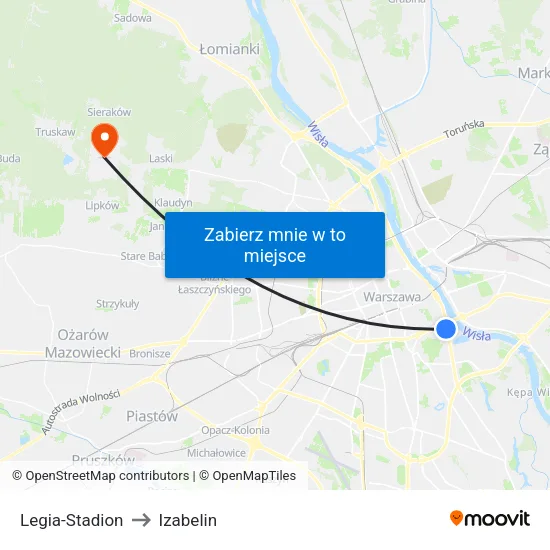Legia - Stadion to Izabelin map